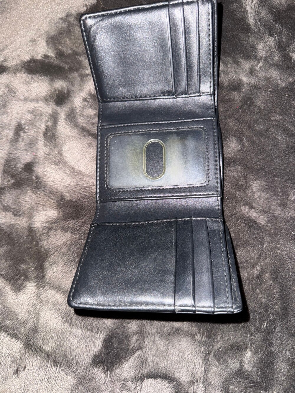 Black Leather Trifold Wallet 9 × 7 Inches Card Holder